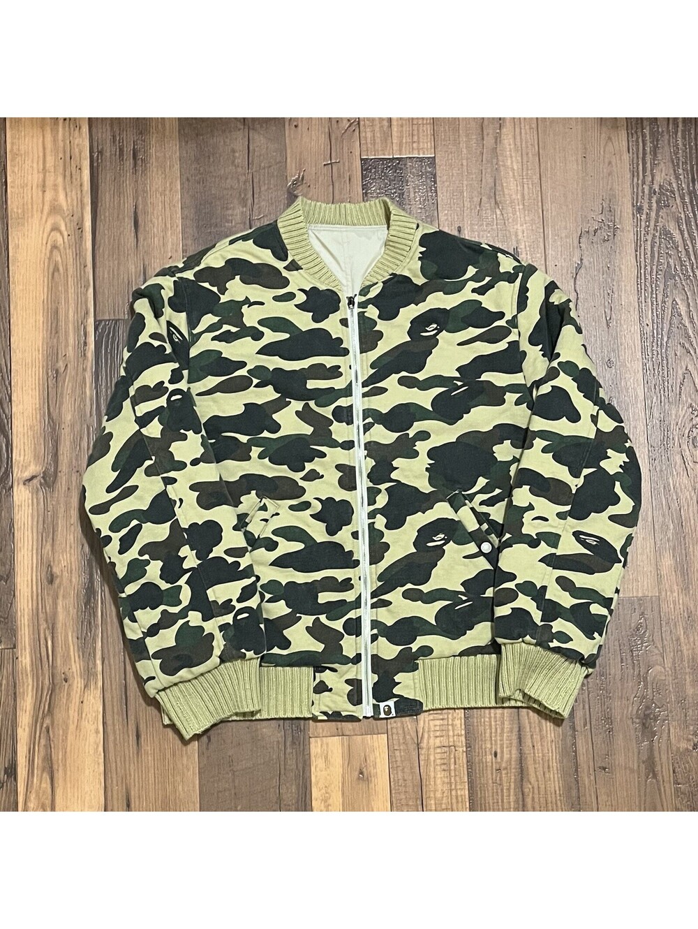 A Bathing Ape Camo Reversible Bape Heavy Bomber Jacket XL Multicolor Beige
